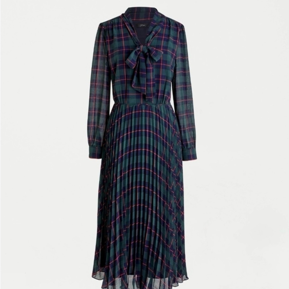J. Crew Holiday Pleated A-line dress in Black Watch Tartan NWOTs